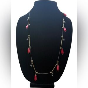 3/$25 Miss 21 Vibrant Red & Gold Beaded Long Length Necklace